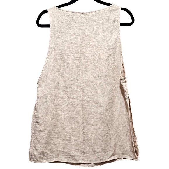 Musera Beige Sleeveless Tank Top With Side Slits Size Small - Picture 2 of 9